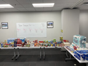 Barton Associates Thanksgiving food drive items