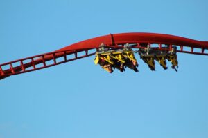 A roller coaster going upside down