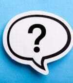 A question mark in a speech bubble on a blue background