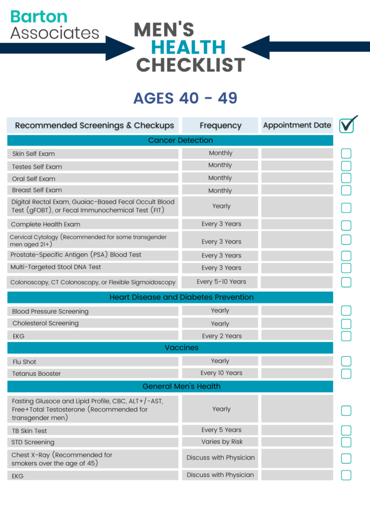 mens health checklist 40 to 49