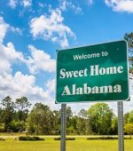 A sign welcoming you to Alabama
